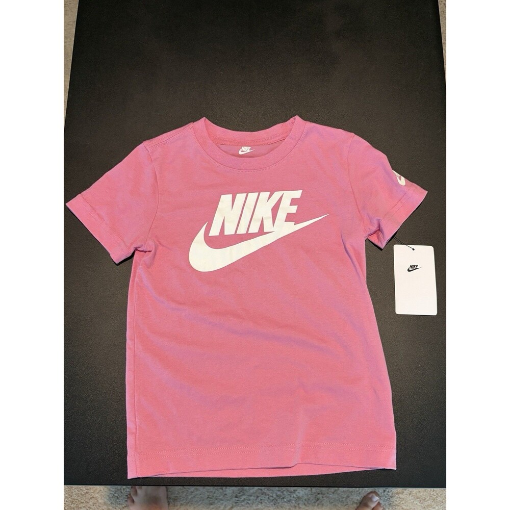 Nike Girls Size 6 The Nike Tee Pink White Futura Logo T-Shirt NWT Short Sleeve